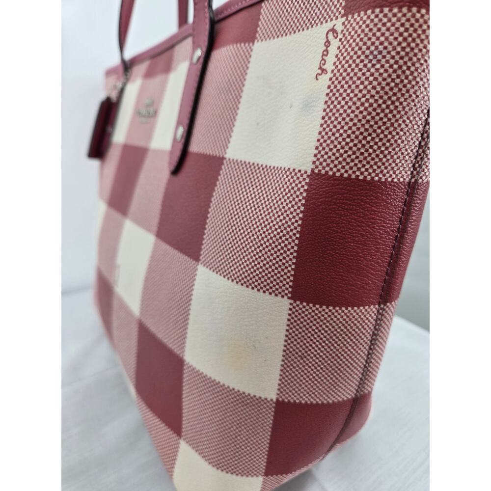 Coach City Zip Tote in Multi-Pink Plaid Print Style F66929 - Picture 6 of 16